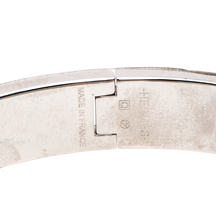 Pre Owned Hermès Clic H Red Enamel Palladium Plated Narrow Bracelet PM