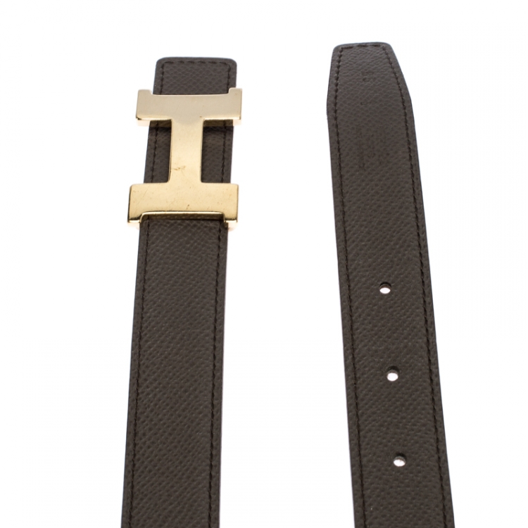 Pre Owned Hermes Grey Leather H Logo Constance Reversible Belt 85 CM