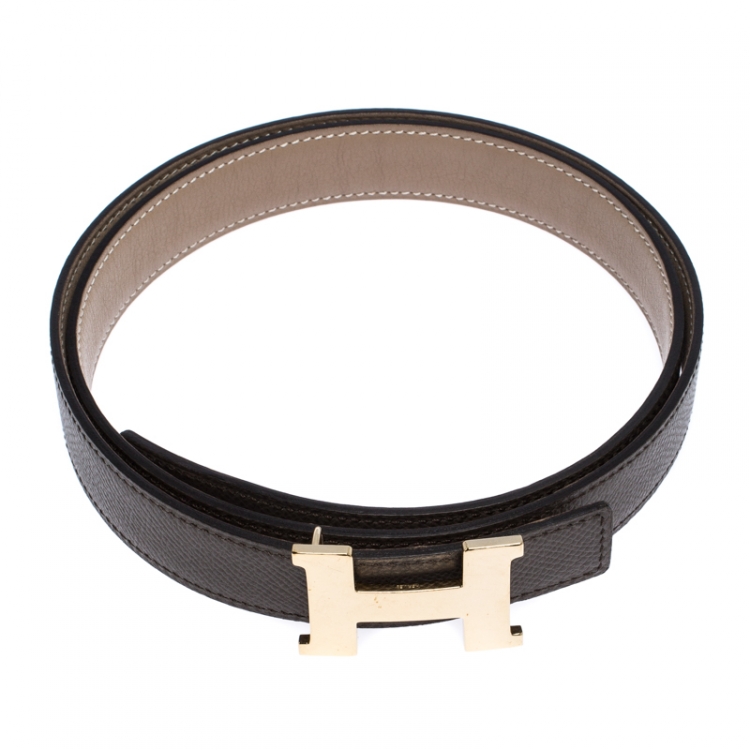 Pre Owned Hermes Grey Leather H Logo Constance Reversible Belt 85 CM