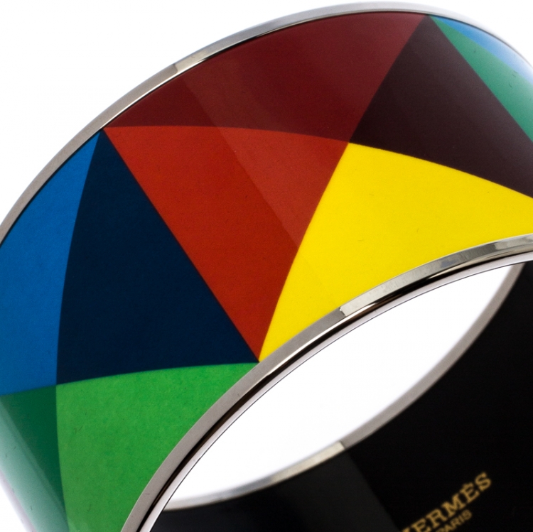 Pre Owned Hermes Clous De Trompe L’Oeil Multicolor Enamel Extra Wide Bangle Bracelet
