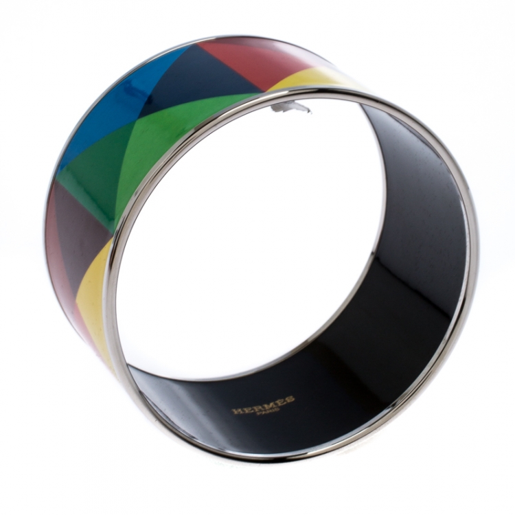 Pre Owned Hermes Clous De Trompe L’Oeil Multicolor Enamel Extra Wide Bangle Bracelet