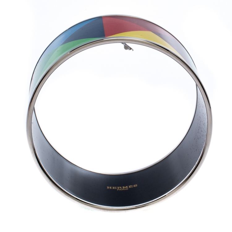 Pre Owned Hermes Clous De Trompe L’Oeil Multicolor Enamel Extra Wide Bangle Bracelet