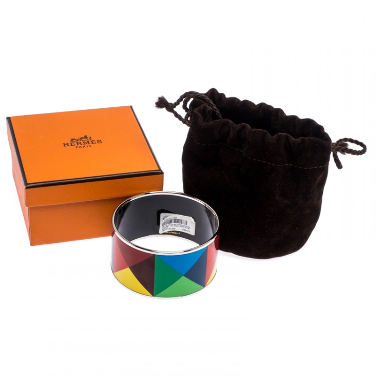 Pre Owned Hermes Clous De Trompe L’Oeil Multicolor Enamel Extra Wide Bangle Bracelet