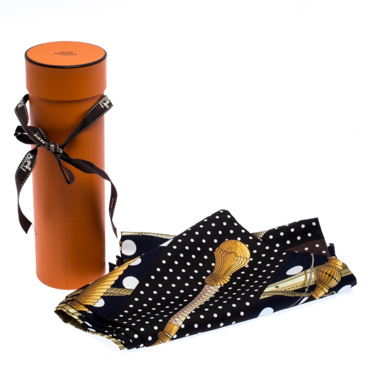 Pre Owned Hermès Marine Blue & Noir Clic Clac a Pois Silk Maxi Twilly Scarf