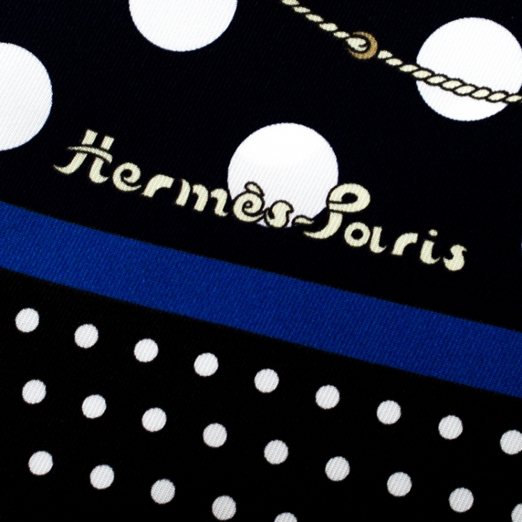 Pre Owned Hermès Marine Blue & Noir Clic Clac a Pois Silk Maxi Twilly Scarf