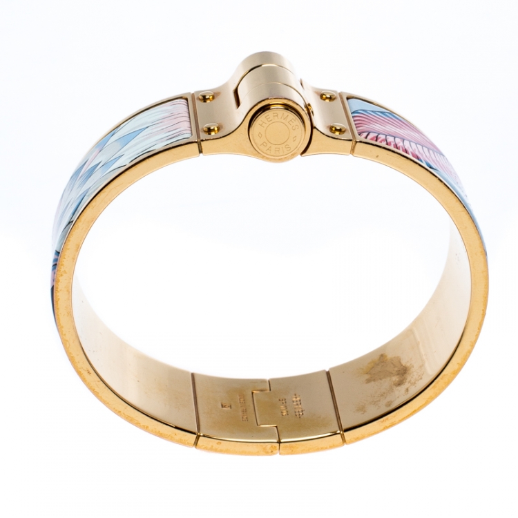 Pre Owned Hermès Gold Plated Savana Dance Enamel Hinged Bangle Bracelet
