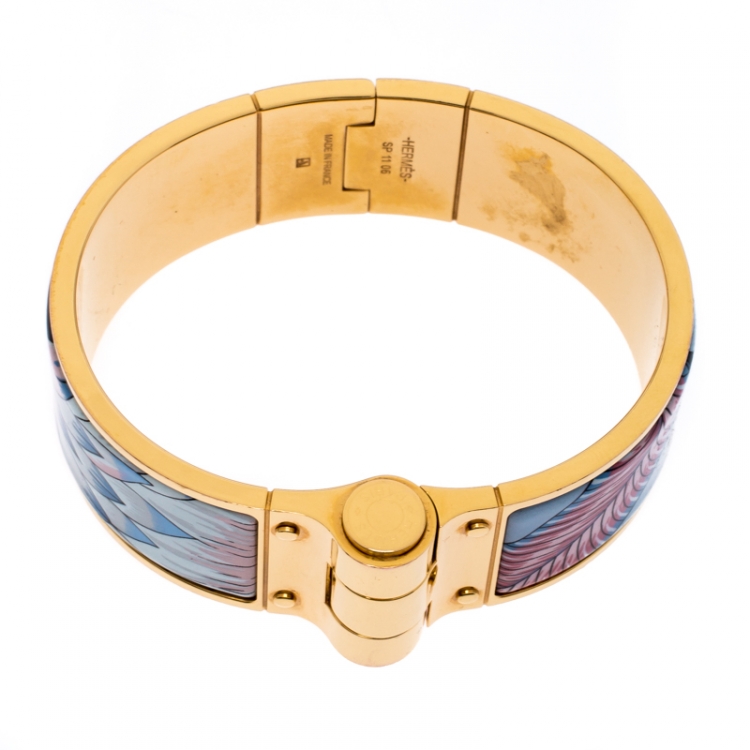 Pre Owned Hermès Gold Plated Savana Dance Enamel Hinged Bangle Bracelet