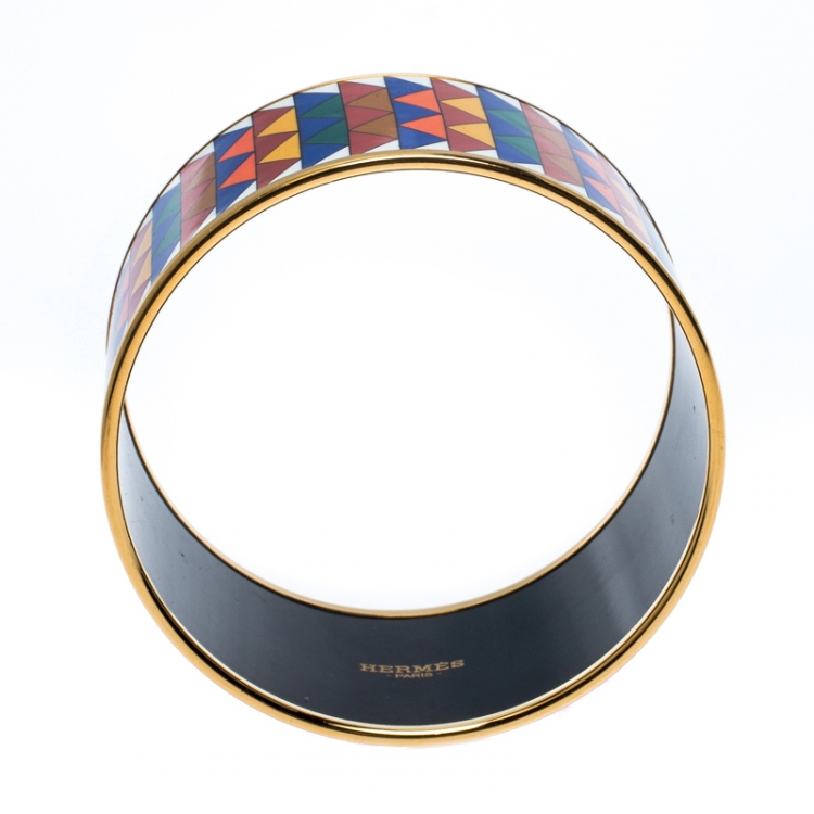 Pre Owned Hermès Multicolor Enamel Rayures Mosaïque Wide Bangle Bracelet