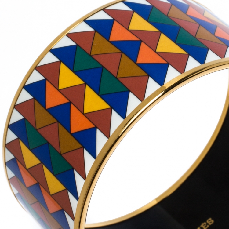 Pre Owned Hermès Multicolor Enamel Rayures Mosaïque Wide Bangle Bracelet