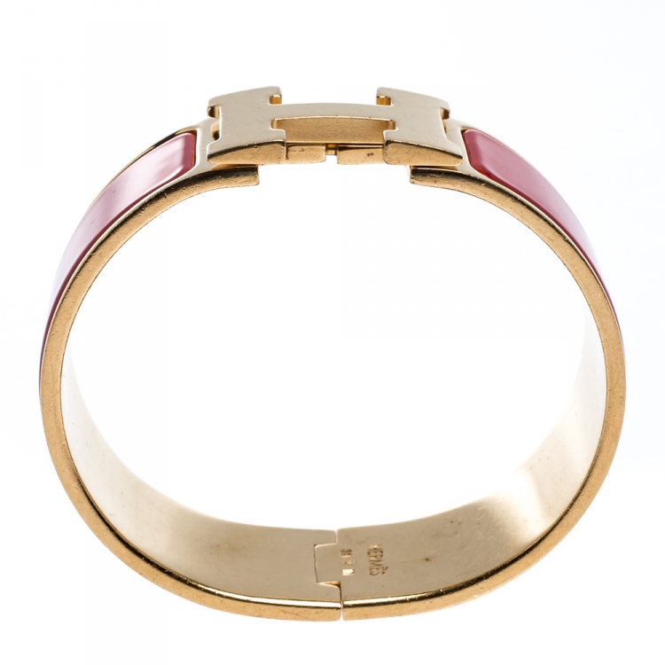 Pre Owned Hermès Clic Clac H Rouge Amarante Gold Plated Wide Bracelet PM
