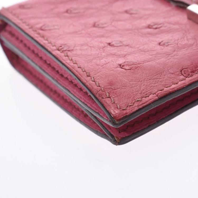 مملوكة مسبقًا Hermes Pink Ostrich Leather Bearn Card Holder