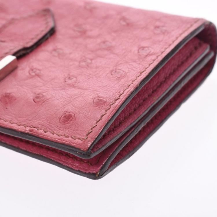 مملوكة مسبقًا Hermes Pink Ostrich Leather Bearn Card Holder
