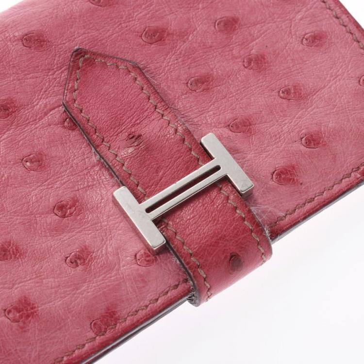 مملوكة مسبقًا Hermes Pink Ostrich Leather Bearn Card Holder