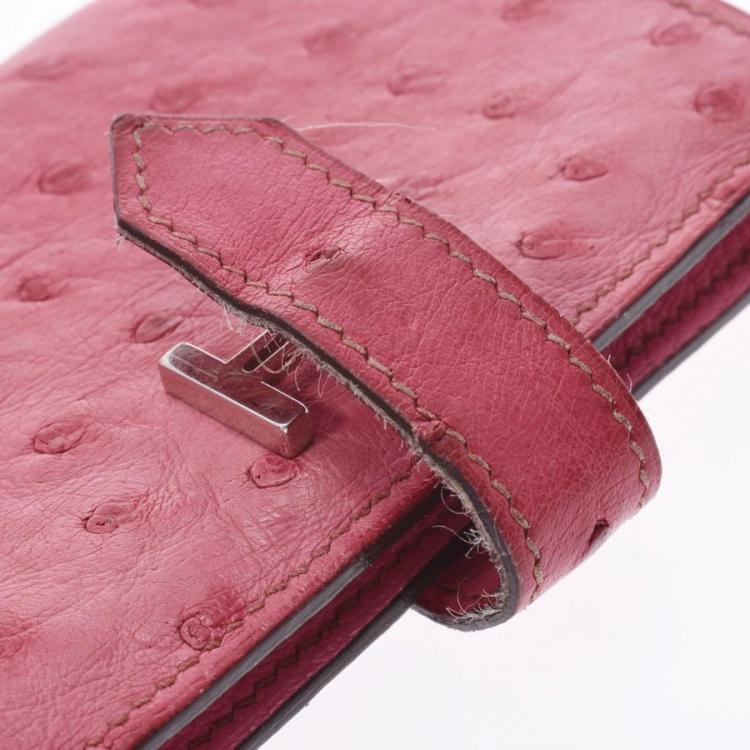 مملوكة مسبقًا Hermes Pink Ostrich Leather Bearn Card Holder