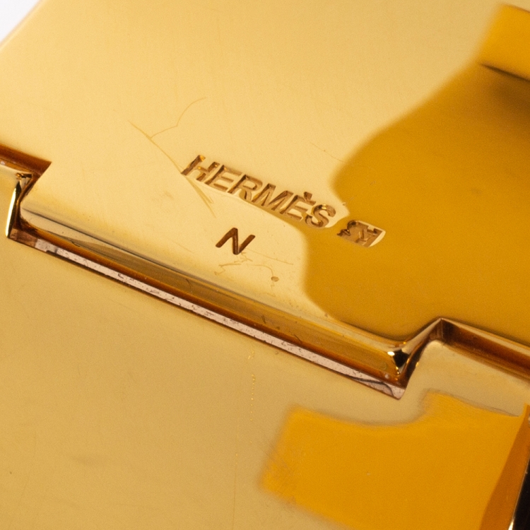 Pre Owned Hermès Clic Clac H Black Enamel Gold Plated Wide Bracelet PM