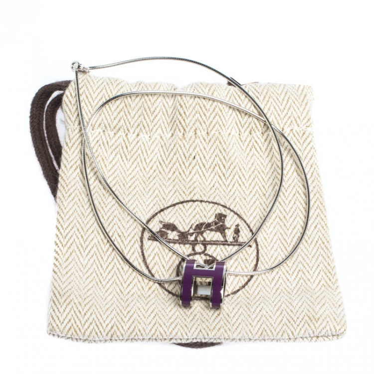 Pre Owned Hermes Pop H Purple Lacquer Palladium Plated Pendant