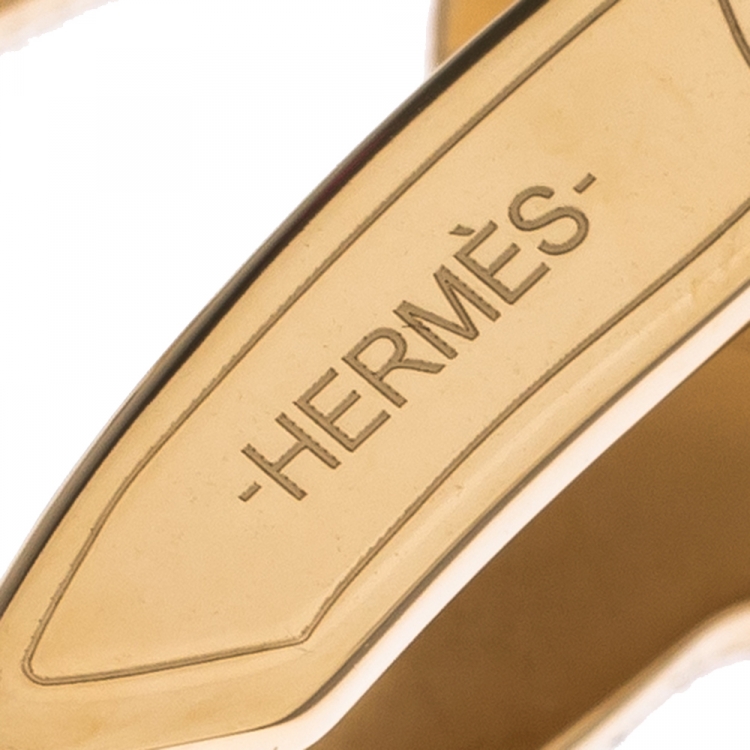 Pre Owned Hermes Tate De Cheval Horse Head Gold Tone Scarf Ring