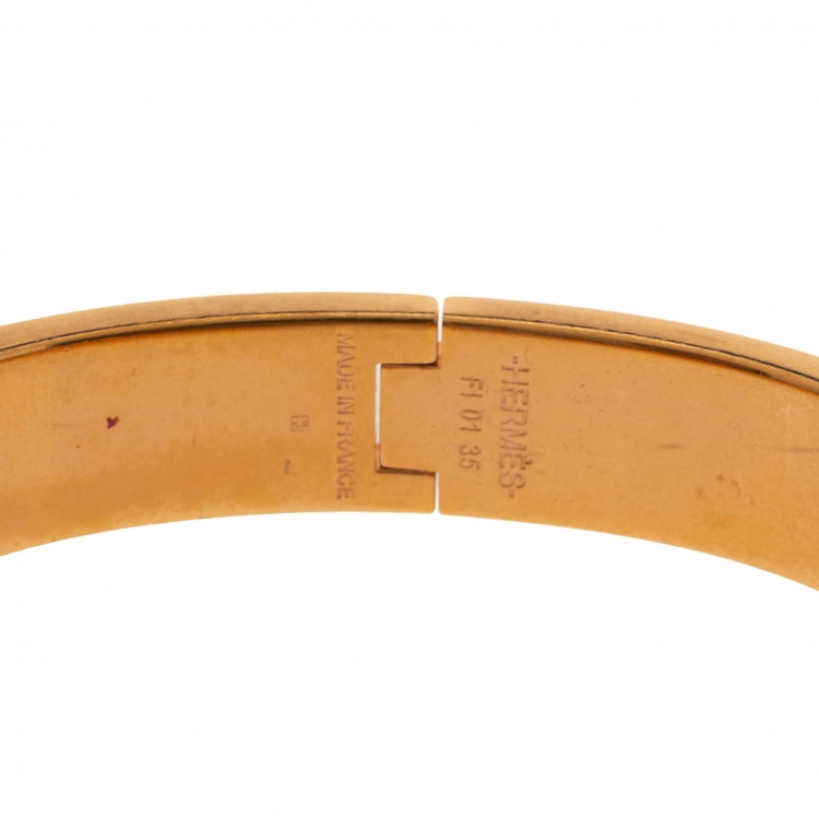 Pre Owned Hermes Clic H Rose Dragee Enamel Gold Plated Narrow Bracelet PM