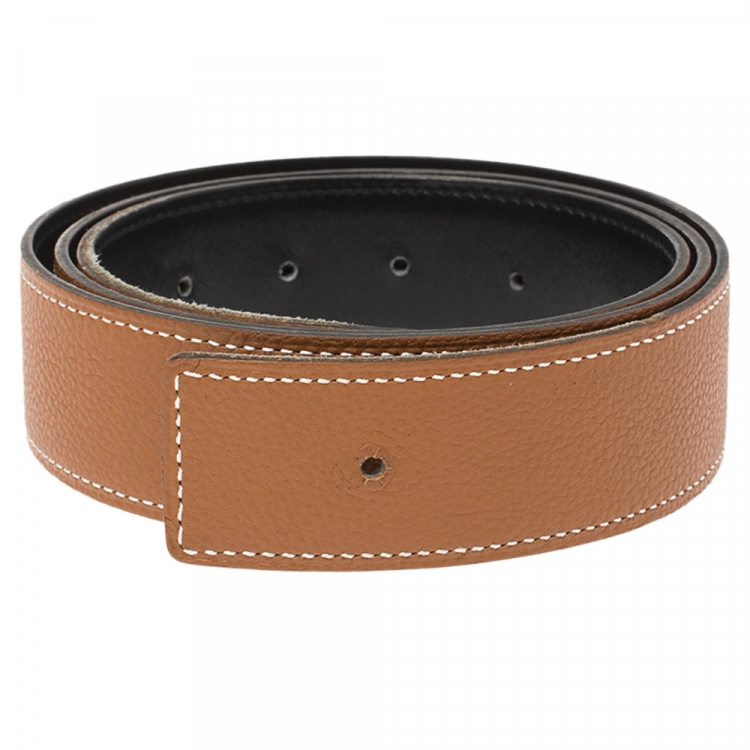 Pre Owned Hermès Gold/Noir Leather Reversible Belt Strap Size 90 CM