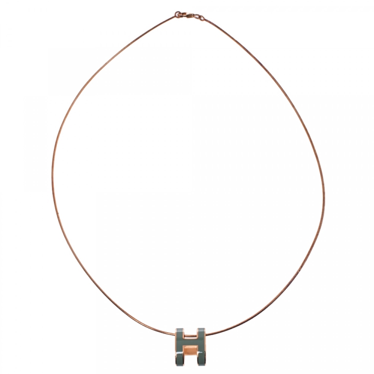 HERMÈS-Hermes Pop H Necklace Rose Dragee with Gold Hardware
