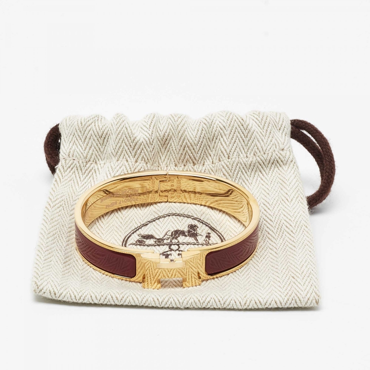 Pre Owned Hermes Clic H Enamel Gold Plated Bracelet