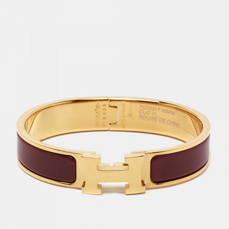 Pre Owned Hermes Clic H Enamel Gold Plated Bracelet