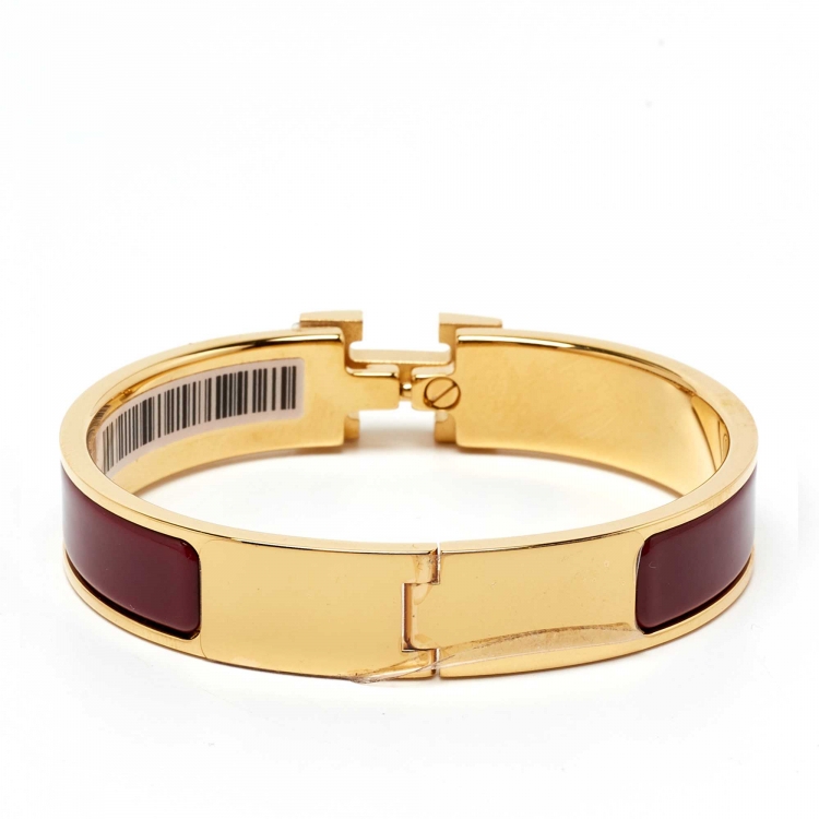 Pre Owned Hermes Clic H Enamel Gold Plated Bracelet