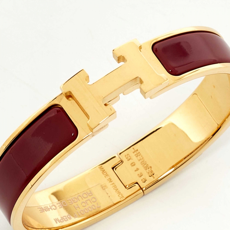 Pre Owned Hermes Clic H Enamel Gold Plated Bracelet