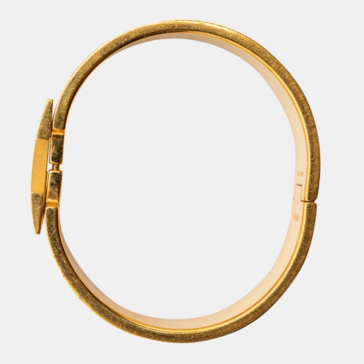Pre Owned Hermes Clic Clac H Black Enamel Gold Plated Bangle Bracelet 