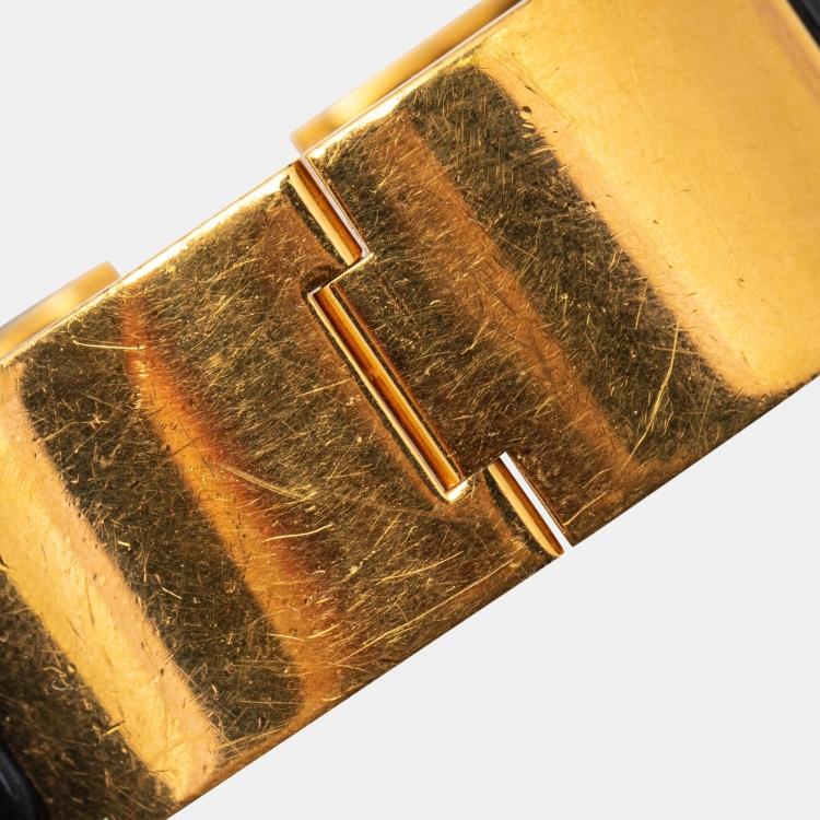 Pre Owned Hermes Clic Clac H Black Enamel Gold Plated Bangle Bracelet 