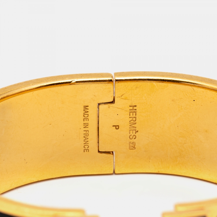 Pre Owned Hermes Clic Clac H Black Enamel Gold Plated Bangle Bracelet 