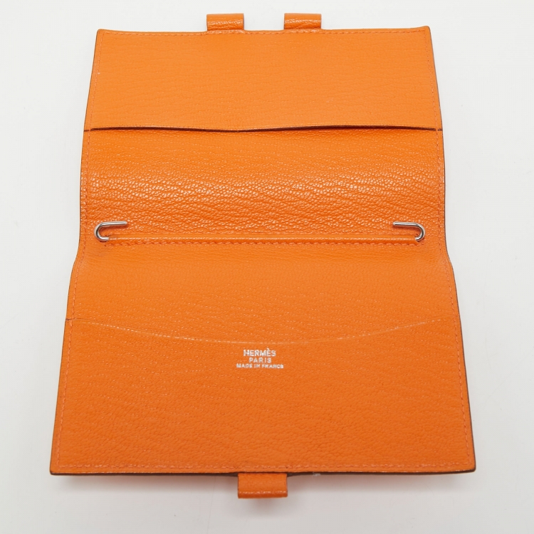 Pre Owned Hermès Orange Chevre Mysore Leather Vision GM Agenda Cover