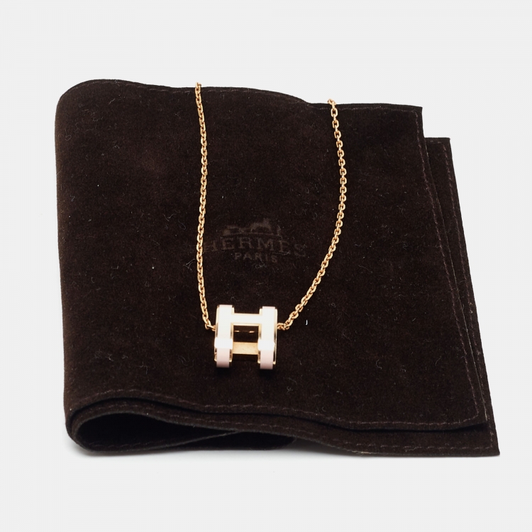 Pre Owned Hermes Pop H Enamel Gold Plated Pendant Necklace