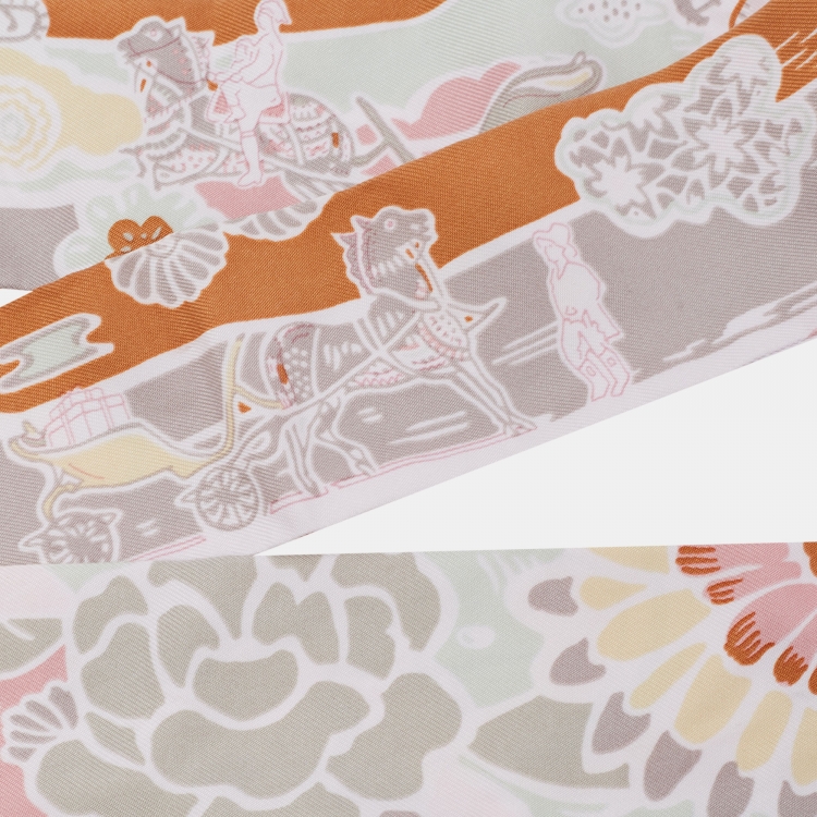 Pre Owned Hermes Pink Silk Bingata Vieux Rose Vert De Twilly Scarf