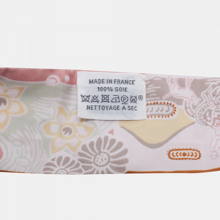 Pre Owned Hermes Pink Silk Bingata Vieux Rose Vert De Twilly Scarf