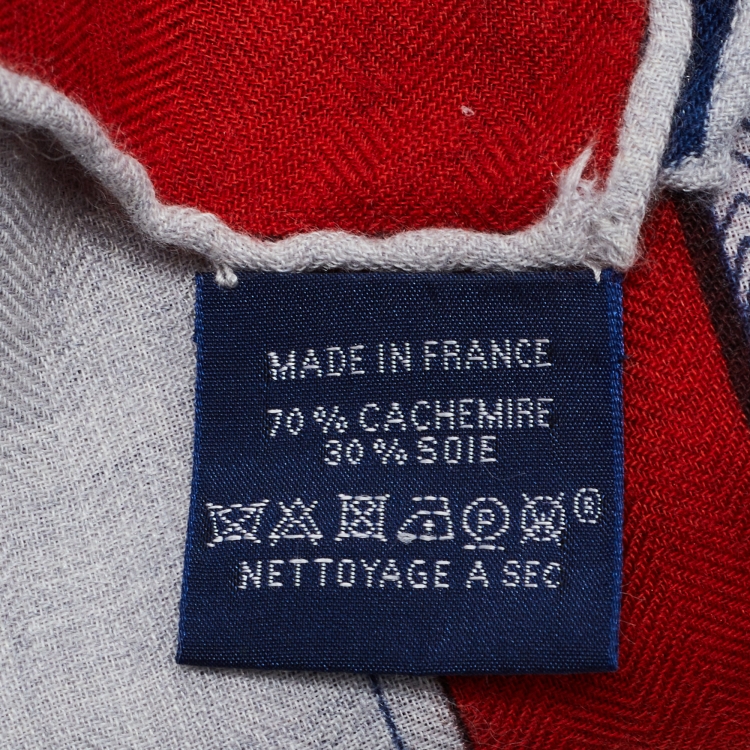 Pre Owned Hermès Grey Zouaves Et Dragons Cashmere Silk Scarf