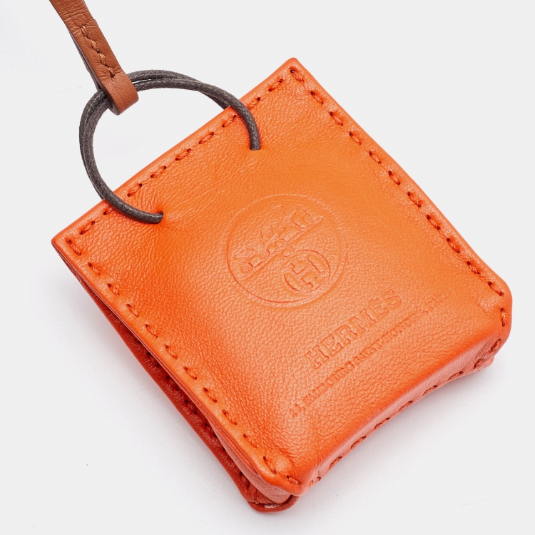 Pre Owned Hermes Orange Lambskin and Swift Leather Milo Bag Charm