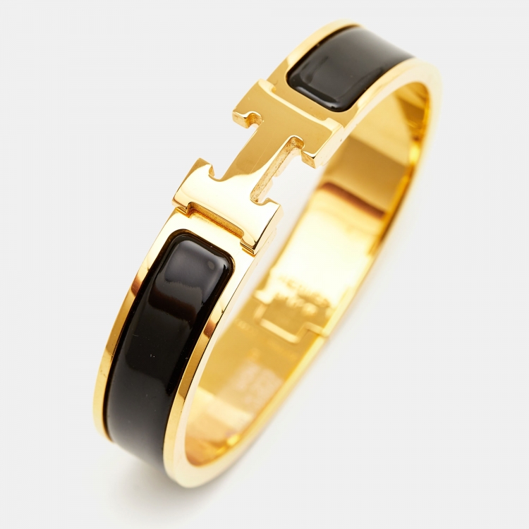 Pre Owned Hermes Clic H Enamel Gold Plated Bracelet