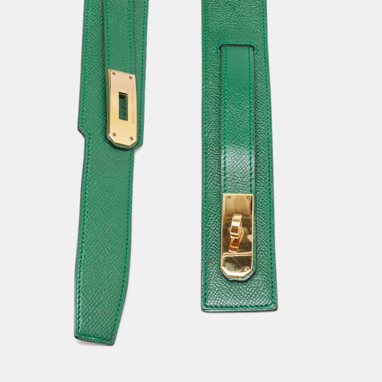 Pre Owned Hermes Vert Bengal Courchevel Leather Kelly adjustable Belt 70CM
