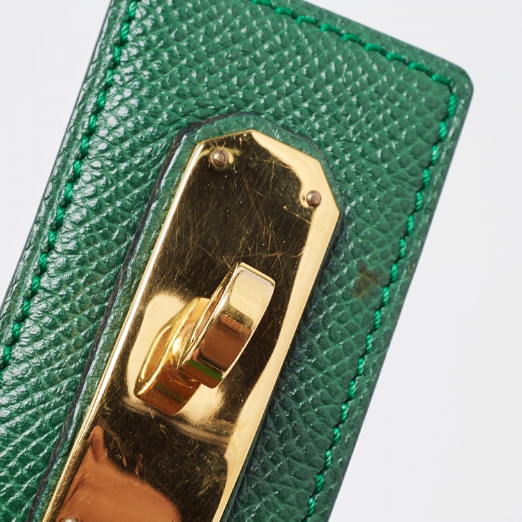 Pre Owned Hermes Vert Bengal Courchevel Leather Kelly adjustable Belt 70CM