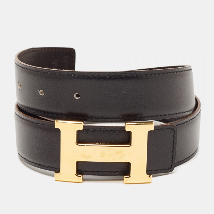 Hermes Black Leather H Buckle Belt 80CM Hermes