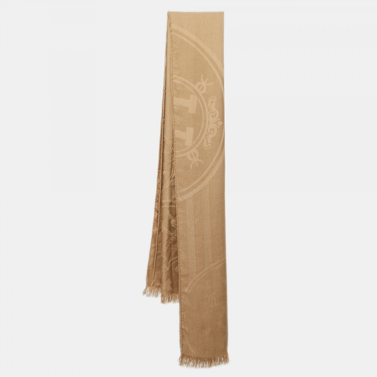 Pre Owned Hermès  Beige Patterned Cashmere Blend New Libris Stole