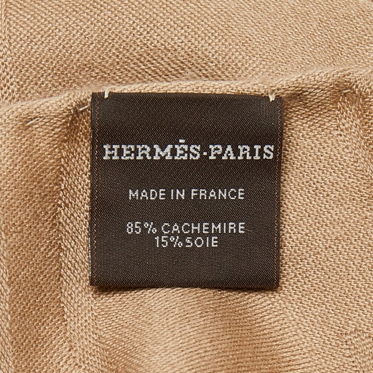 Pre Owned Hermès  Beige Patterned Cashmere Blend New Libris Stole