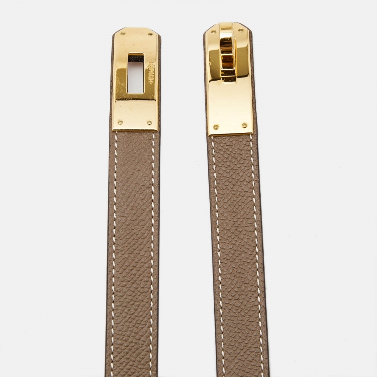 Pre Owned Hermes Taupe Epsom Leather Gold Tone Finish Kelly 18 Belt Adjustable