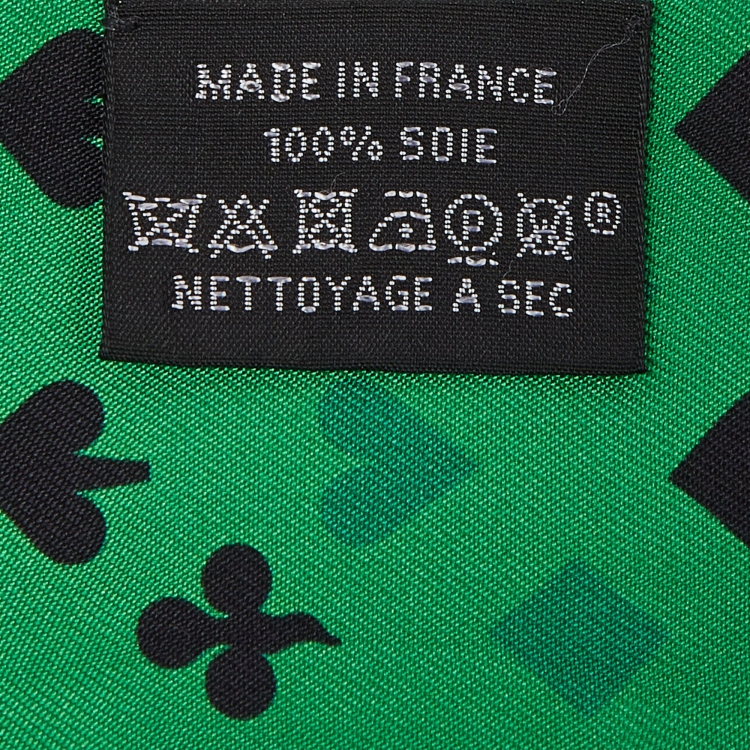 Pre Owned Hermes Green Jeu de Cartes Printed Silk Twilly