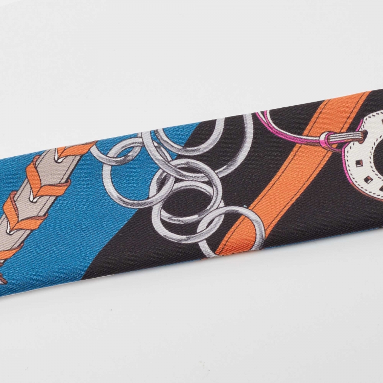 Pre Owned Hermes Multicolor Print Silk Brides et Gris-Gris Twilly