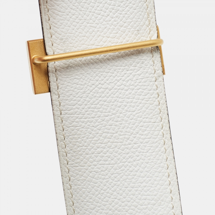 Pre Owned Hermes Blanc Epsom Leather Brushed Constance H Buckle Belt 80 CM