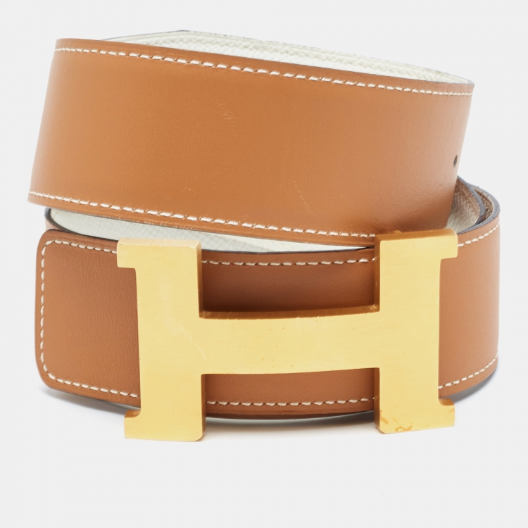 Pre Owned Hermes Blanc Epsom Leather Brushed Constance H Buckle Belt 80 CM
