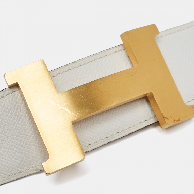 Pre Owned Hermes Blanc Epsom Leather Brushed Constance H Buckle Belt 80 CM
