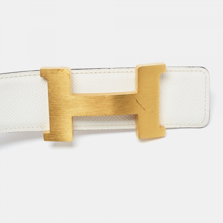 Pre Owned Hermes Blanc Epsom Leather Brushed Constance H Buckle Belt 80 CM